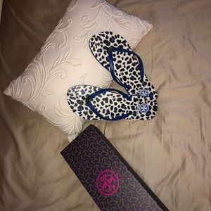 Tory Burch Ultramarine Snow Leopard Flip Flops